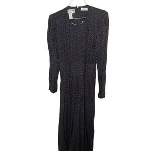 Vintage Karin Stevens Black Purple Floral Flowy Zip Up Back Dress Petite size 6